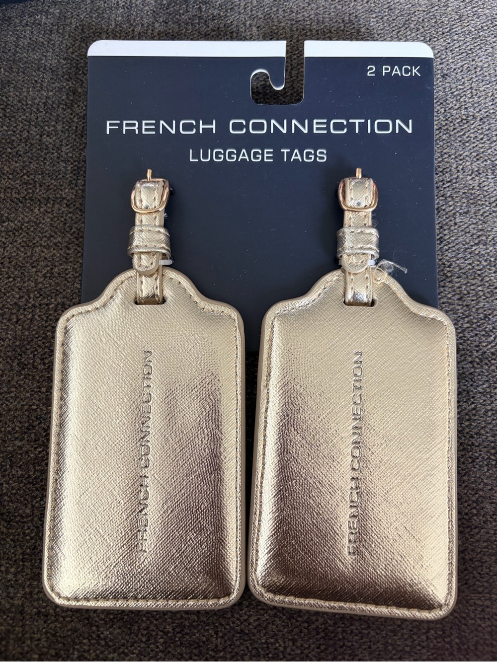 French Connection Metallic Gold Double Luggage Tags